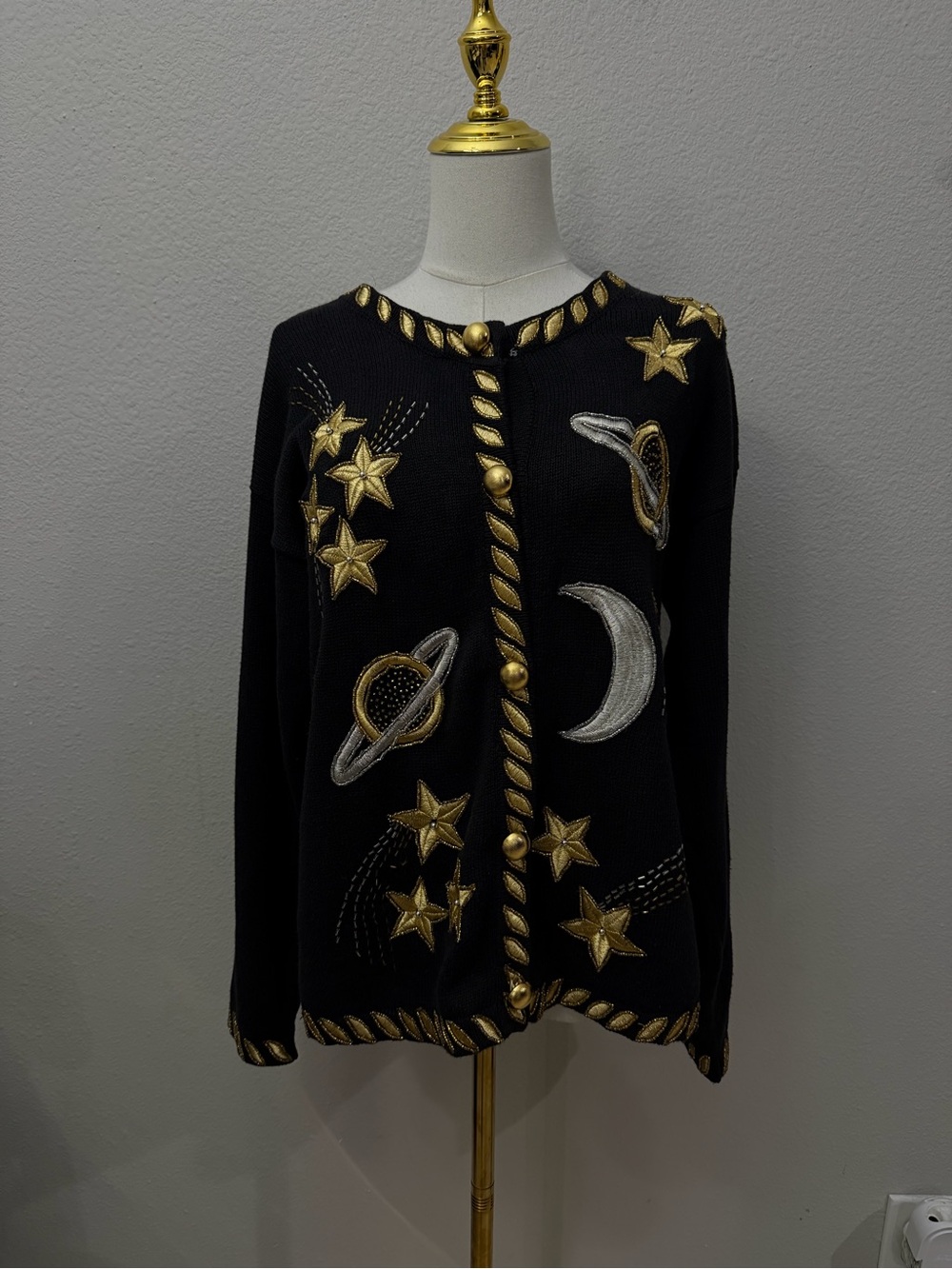 Vintage THE ICING Celestial Space Embroidered Cardigan Sweater HTF RARE